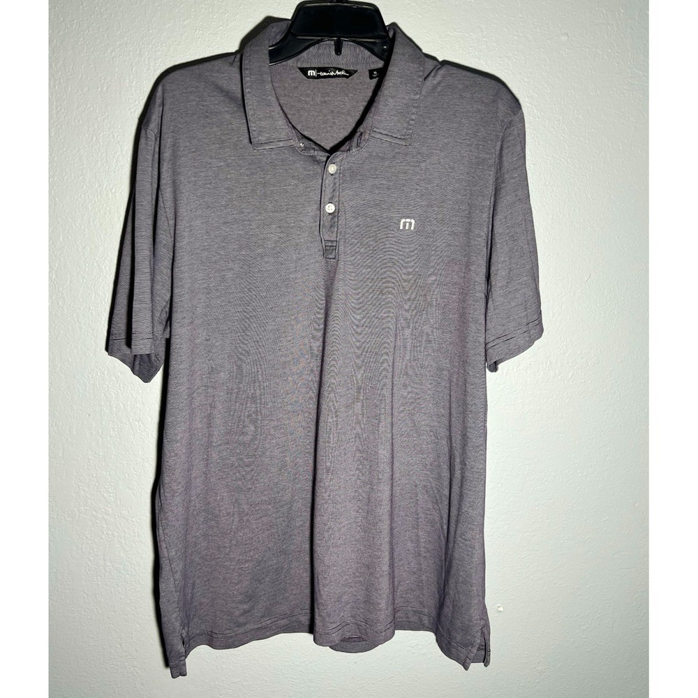 TravisMathew Men's XL Gray Striped Golf Polo Shirt Performance Short Sleeve